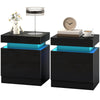 LED Nightstand Set of 2 with 2 Drawers - Black
