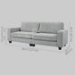 Three Seater Sofa, Fabric 3 Seater Couch with Spring Cushion and Cup Holders for Living Room, Bedroom, Light Grey