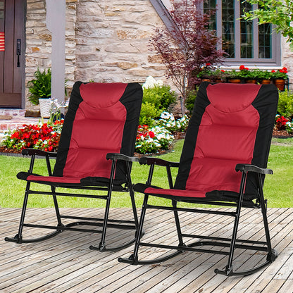 Red & Black Folding Rocking Chair Set with Armrest