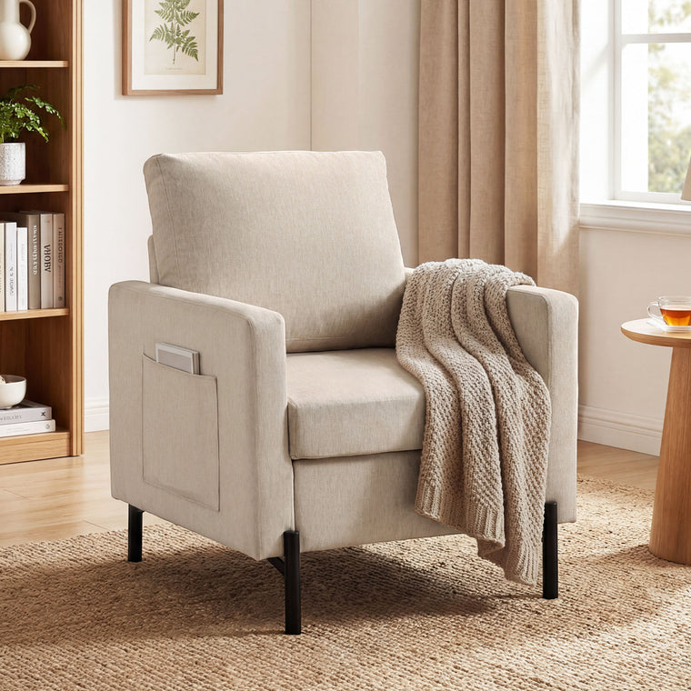 Upholstered Accent Armchair with Side Pockets