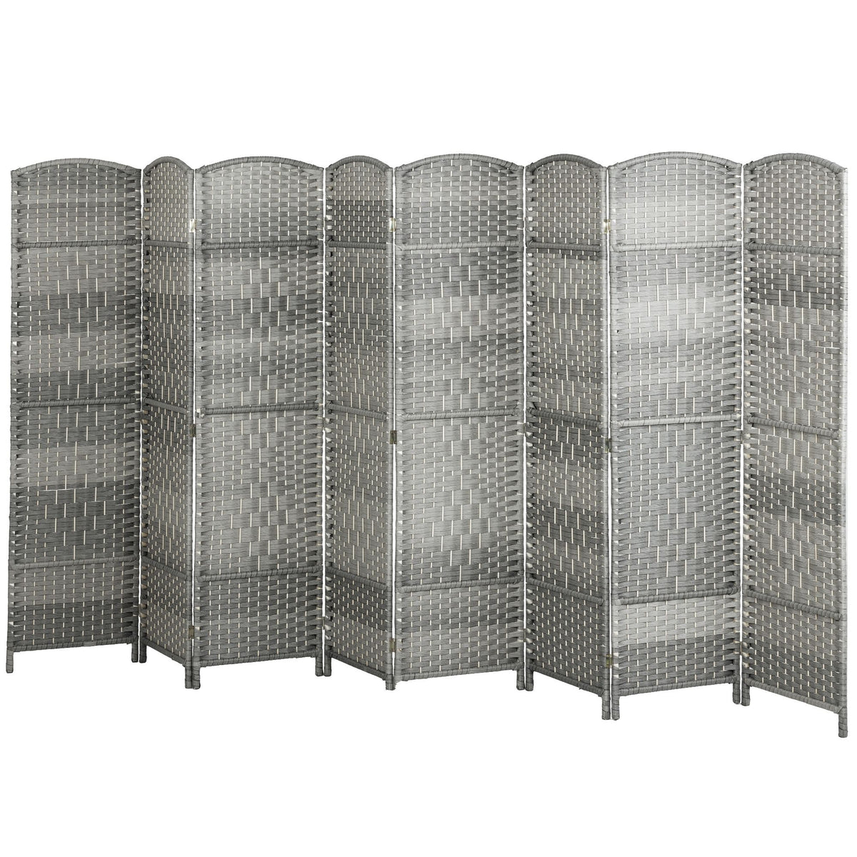 6 Ft Tall Folding Room Divider, 8 Panel Portable Privacy Screen, Hand-Woven Partition Wall Divider, Mixed Grey