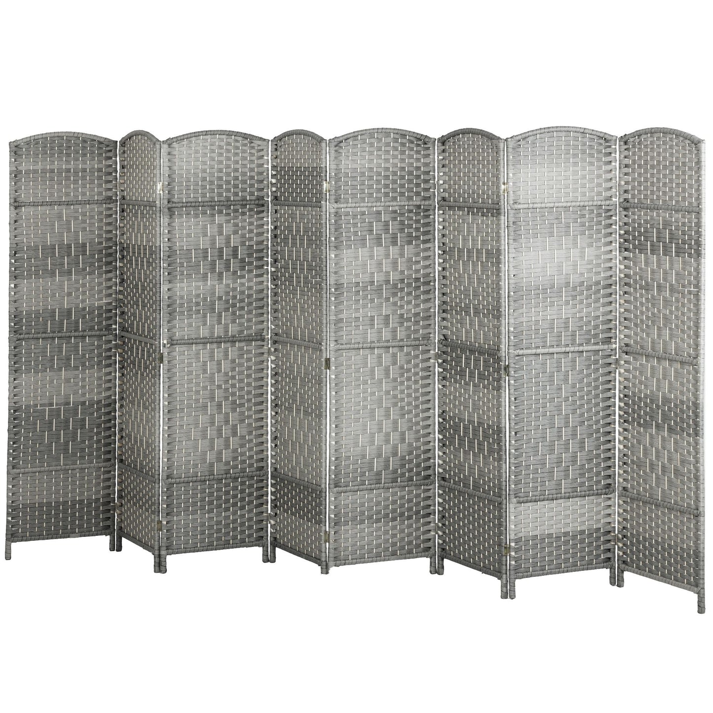 6 Ft Tall Folding Room Divider, 8 Panel Portable Privacy Screen, Hand-Woven Partition Wall Divider, Mixed Grey