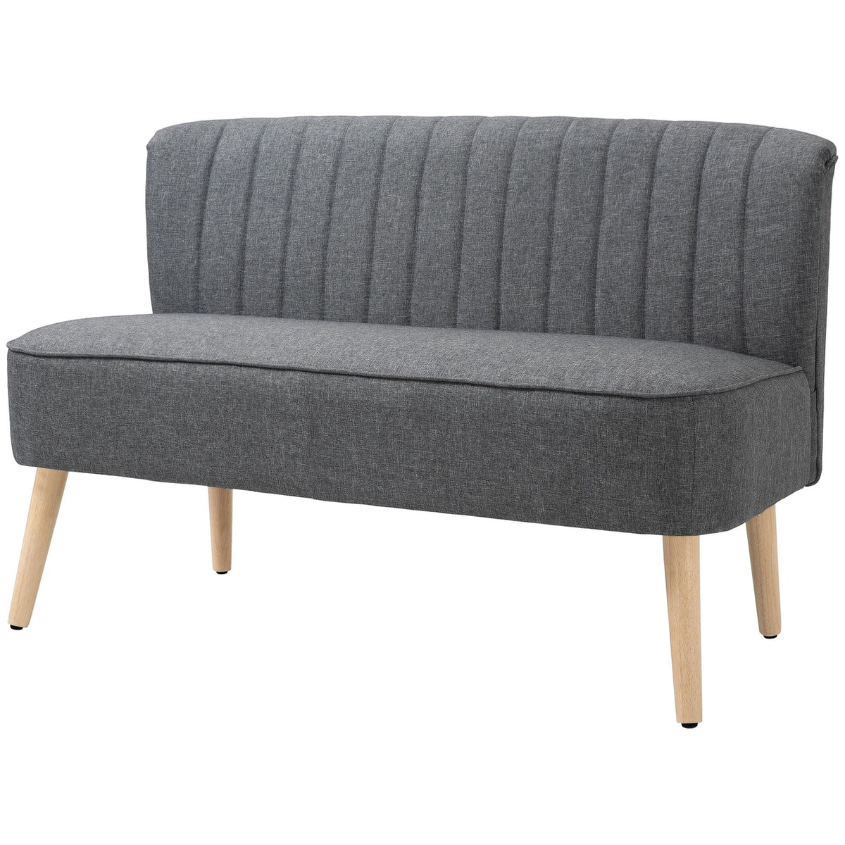 Modern 2 Seater Sofa, Upholstered Two Seater Couch with Rubber Wood Legs, Grey