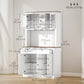 71" Pantry Cabinet with Hutch and Glass Doors - White