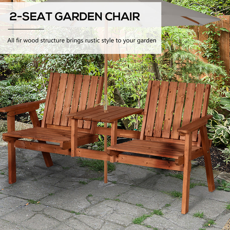 Orange 2-Seater Garden Bench with Middle Table