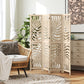 4 Panel Room Divider, Detachable Folding Privacy Screens with Palm Leaf Design for Home Office, Natural Wood Finish