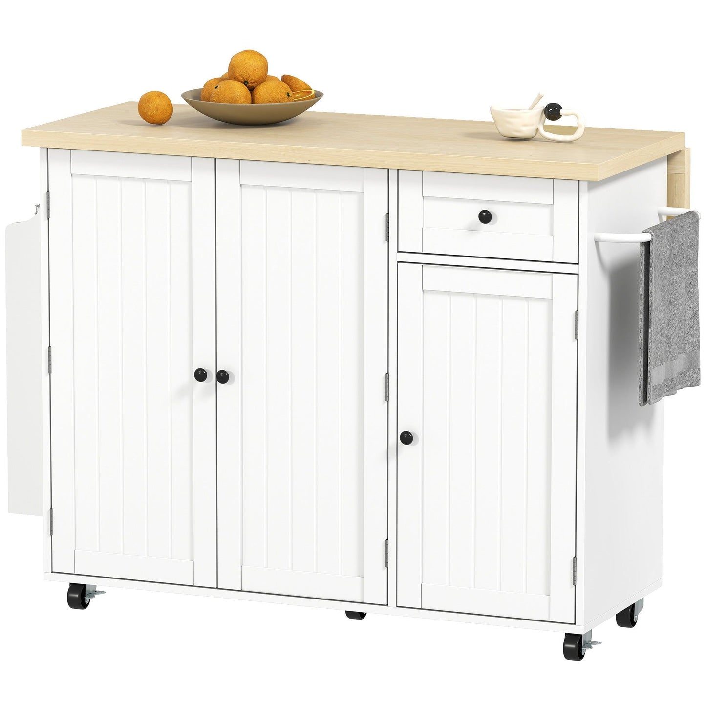 Rolling Kitchen Island Cart with Drop Leaf - White