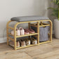 Bamboo Entryway Bench, Shoe Storage Bench with Cushion, Slat Shelves, Pull-Out Basket for Hallway, Entryway, Nature Wood