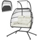 Double Wicker Egg Swing Chair with Stand, Foldable Hanging Egg Chair with UV Resistant Cushion, Headrest, Cream White