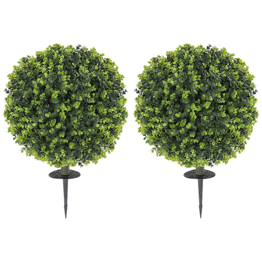 2 Pack 1.3ft Artificial Ball Eucalyptus Topiary with Ground Stake, UV Resistant Faux Greenery for Indoor Outdoor