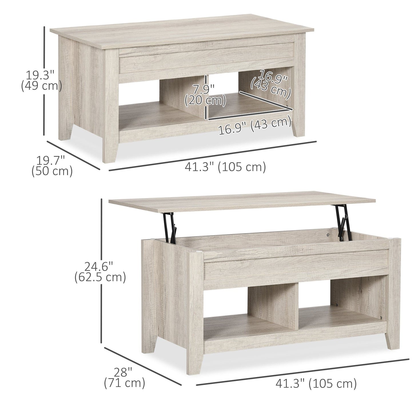 Lift Top Coffee Table with Hidden Storage - Oak