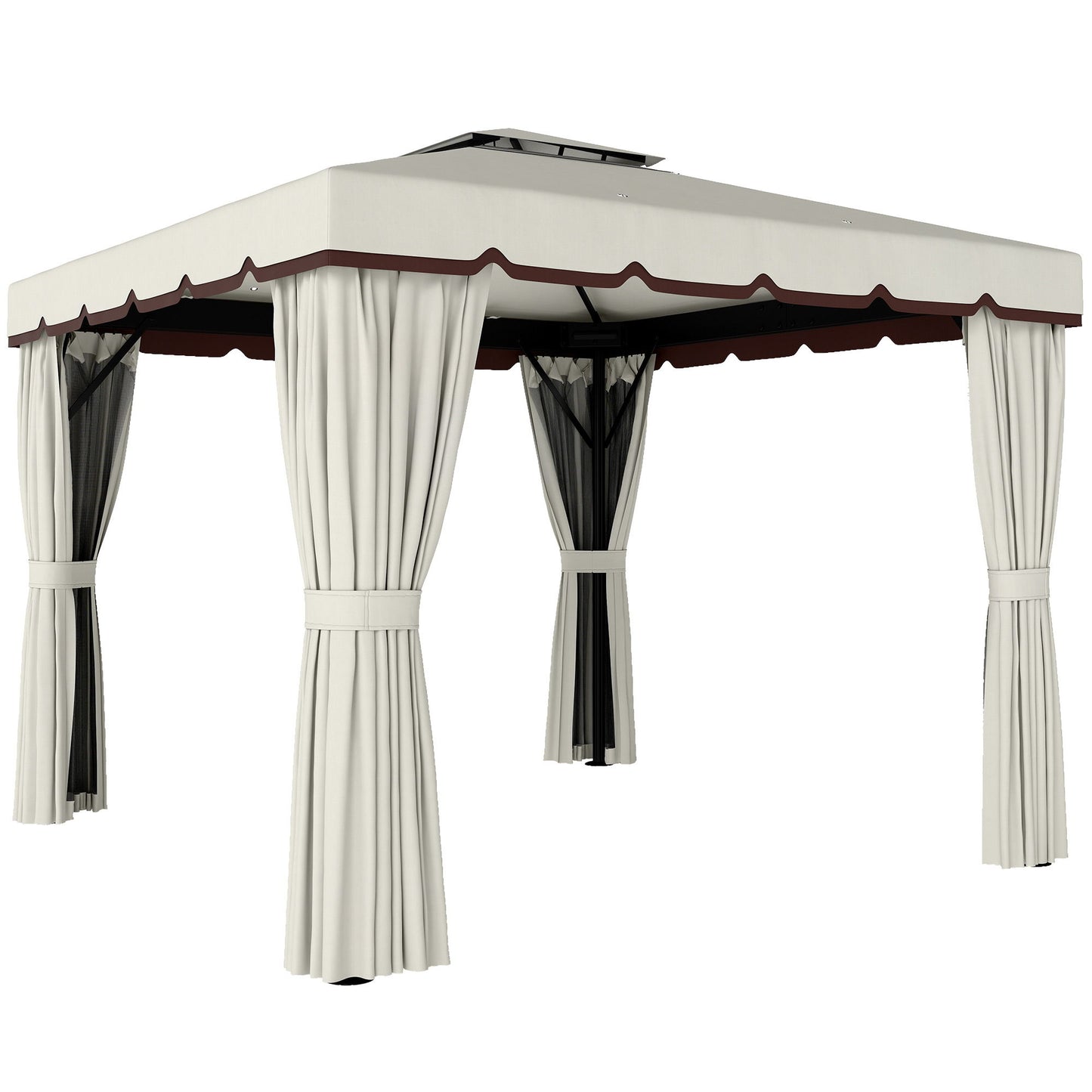 10' x 10' Outdoor Patio Gazebo, Double Soft-top Garden Shelter Tent with Curtains & Mesh Screen Drapes, Cream White