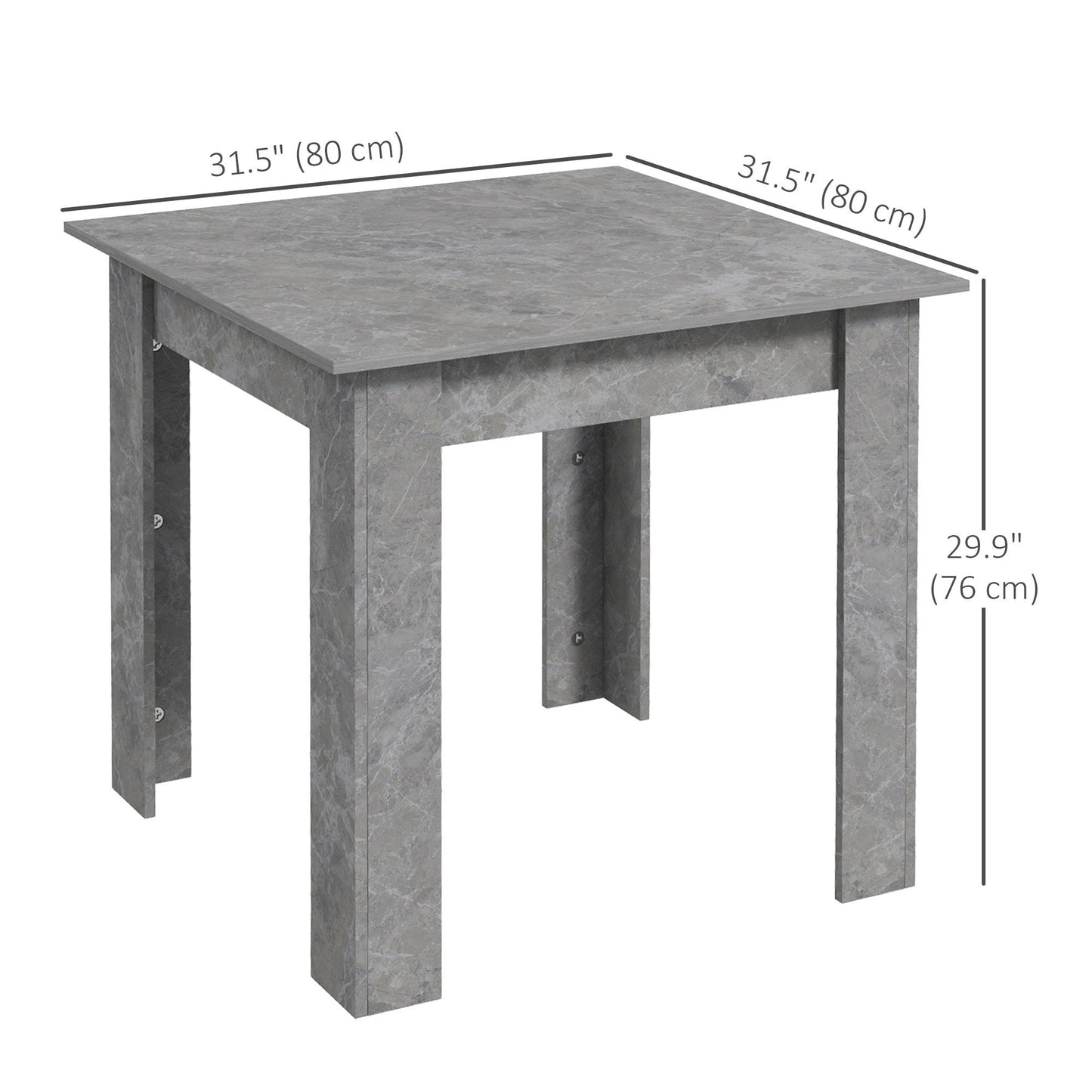 Square Dining Table, Modern Dining Room Table with Faux Cement Effect, Space Saving Small Kitchen Table, Cement Grey