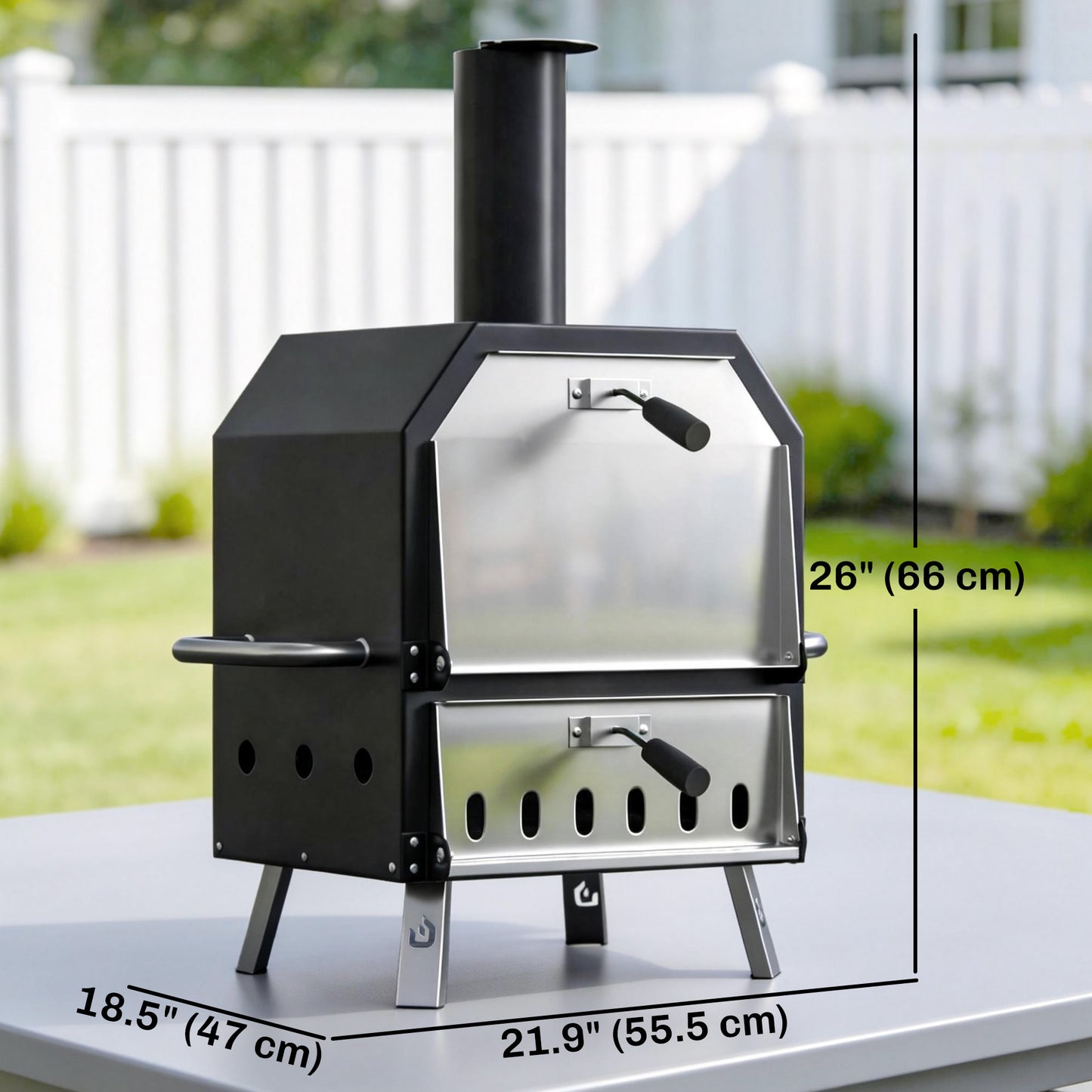 Outdoor Pizza Oven with 12" Pizza Stone, Peel, Wood Fired 2-Layer Stainless Steel Pizza Maker