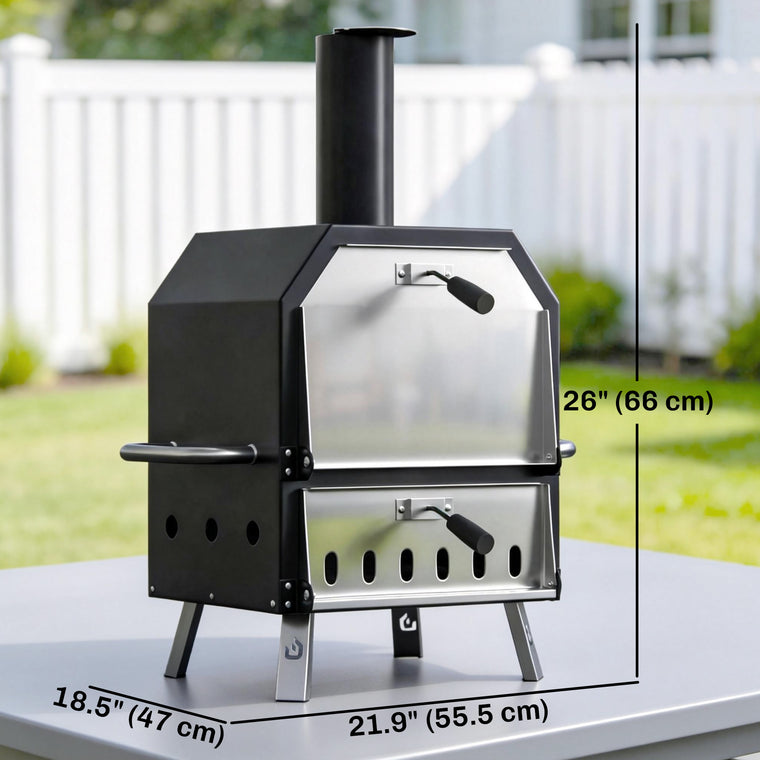 Wood-Fired Stainless Steel Pizza Oven with Stone and Peel