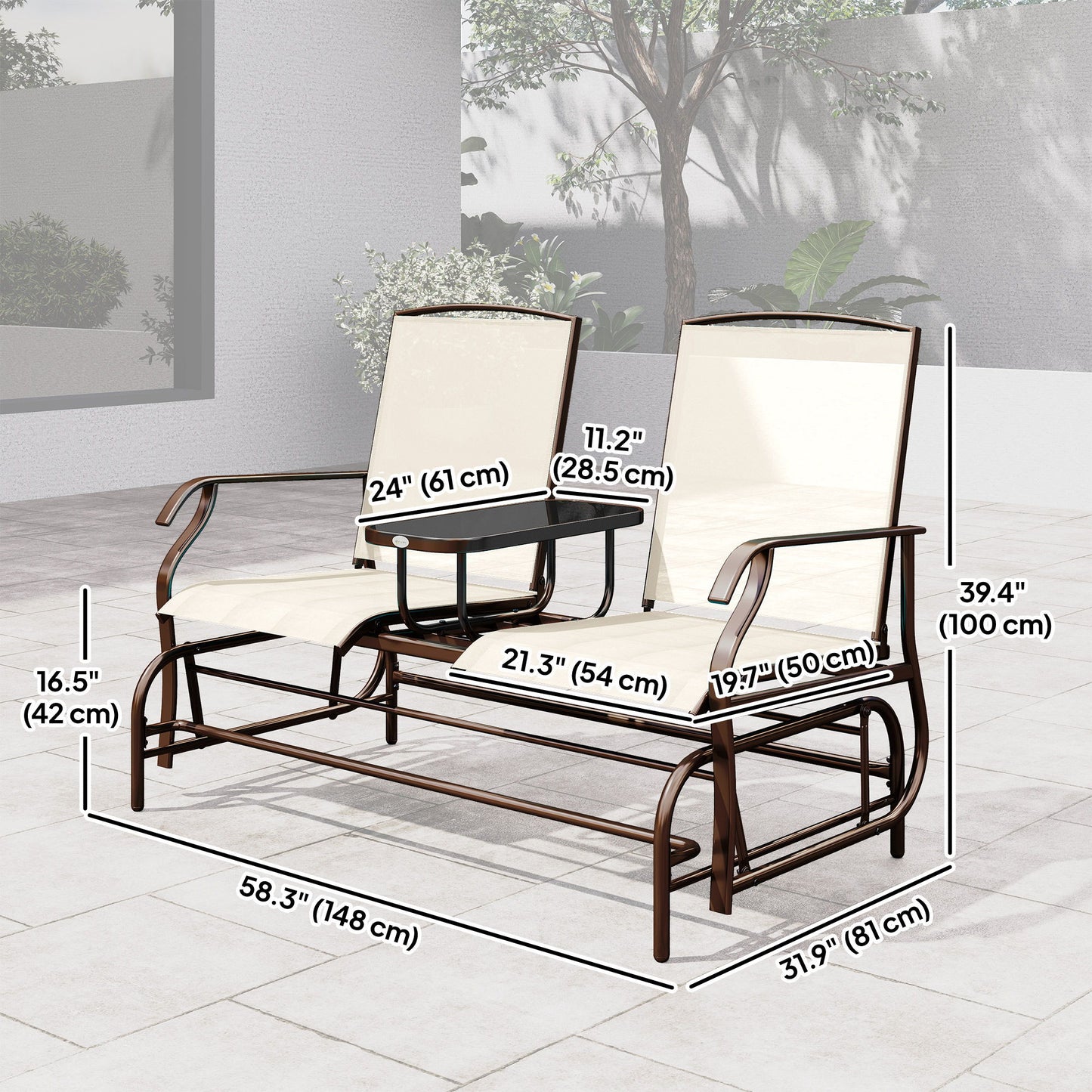 Patio Glider Rocking Chair 2 Person Outdoor Loveseat Rocker Garden Furniture Bench, Beige