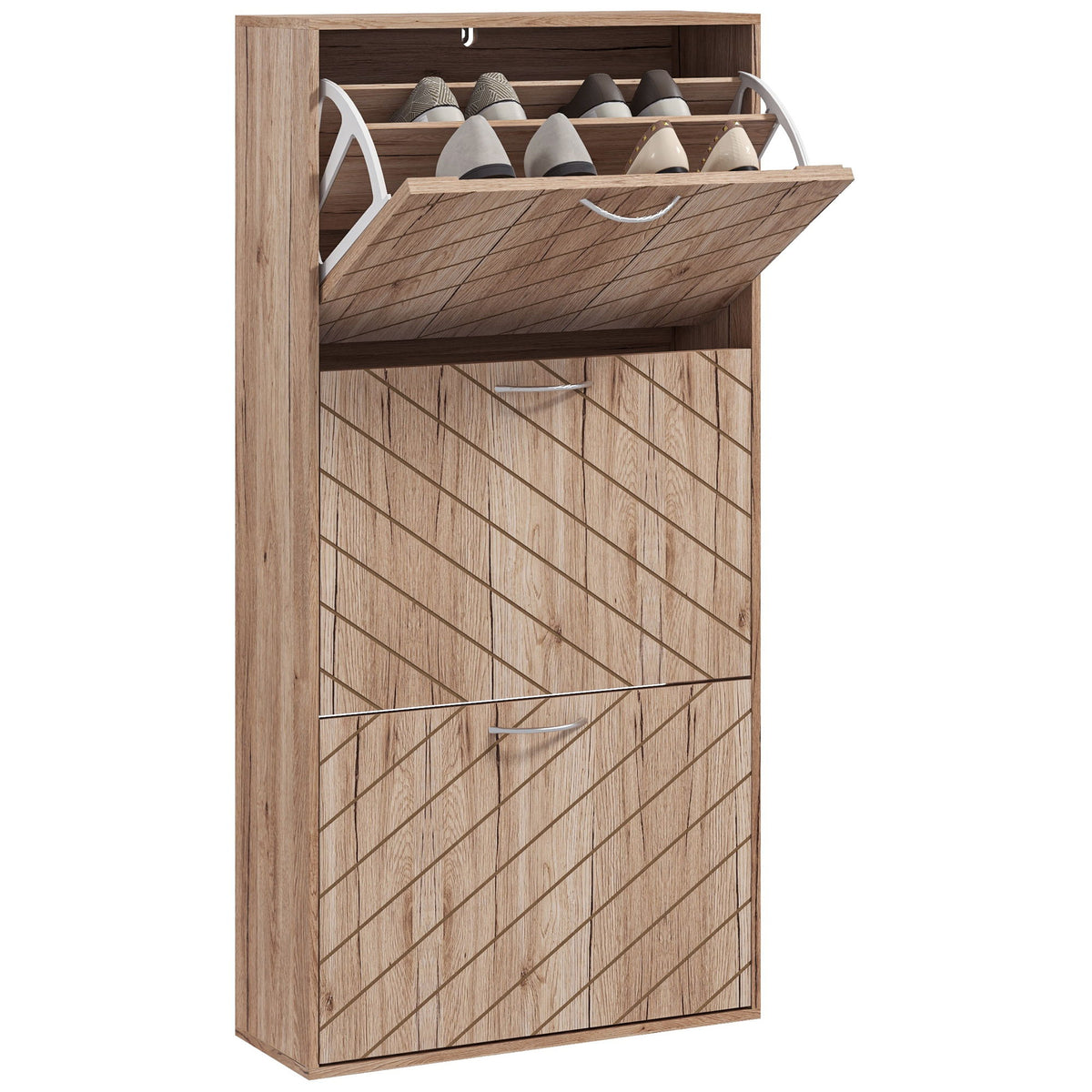 Shoe Storage Cabinet with 3 Flip Drawers, Narrow and Slim, 12 Pair of Shoes Organizer for Hallway, Entryway, Nature Wood