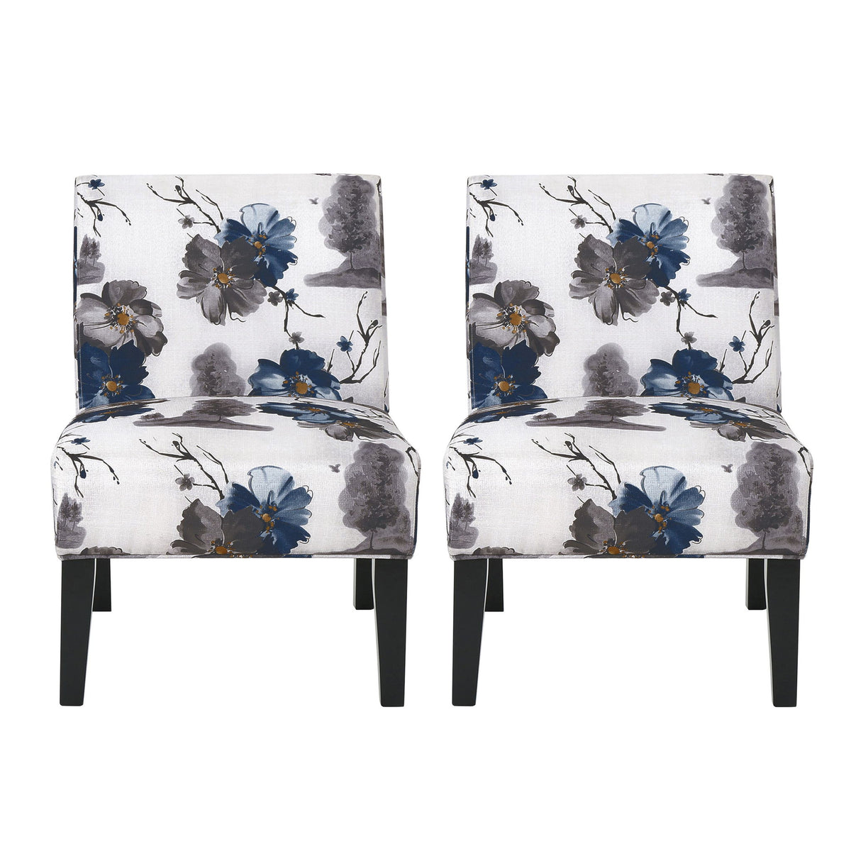 Contemporary Accent Chair with Upholstered Seating and Rubberwood Tapered Legs, Seat for Living Room, 22.5" L x 29.5" W x 32" H, Blue+Multi