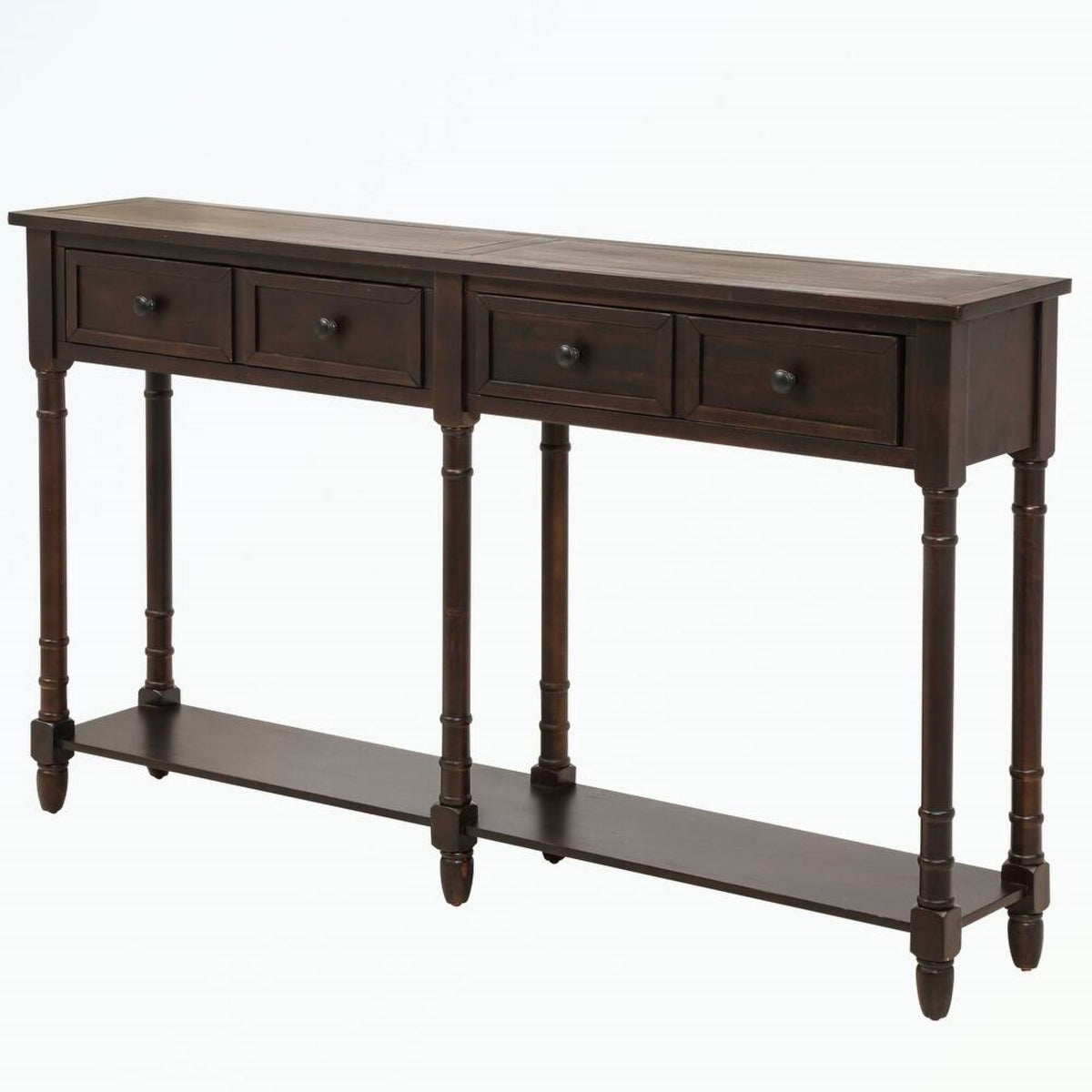 Console Table with Two Storage Drawers and Bottom Shelf, Easy Assembly, Solid Wood Frame, 58" L x 11" W x 34" H, Dark Brown