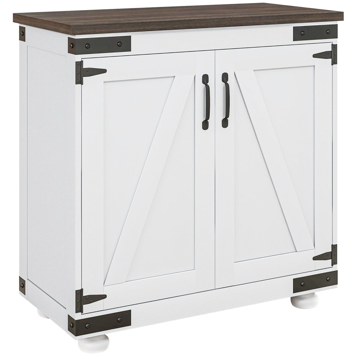 Sideboard Buffet with Barn Door and Shelves - White and Brown