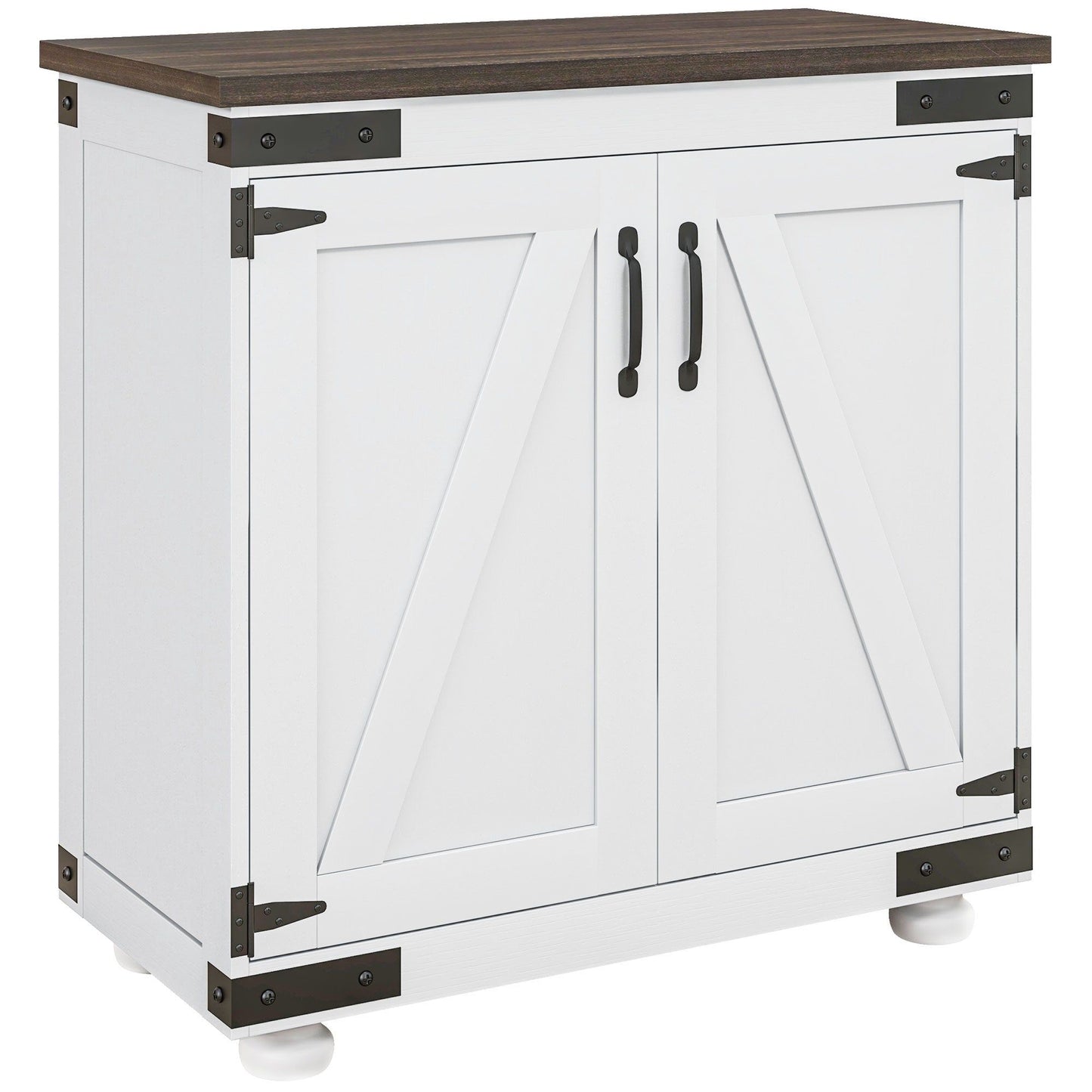 Sideboard Buffet with Barn Door and Shelves - White and Brown