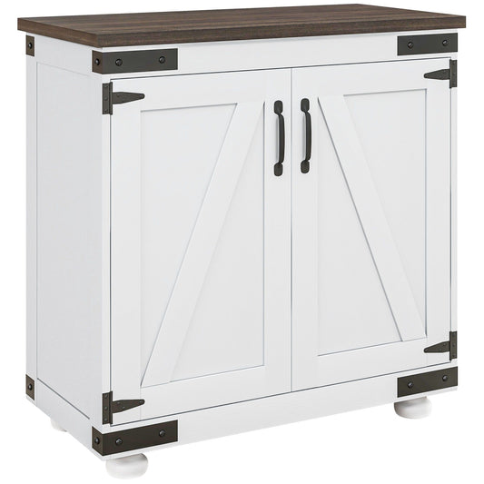 Sideboard Buffet with Barn Door and Shelves - White and Brown