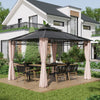 10' x 12' Outdoor Hardtop Gazebo Canopy w/ Double PC Roof, Steel Frame, Nettings, Curtains for Garden Lawn Deck, Khaki