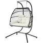 Double Wicker Egg Swing Chair with Stand, Foldable Hanging Egg Chair with UV Resistant Cushion, Headrest, Cream White