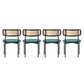 Set of 4 Modern Velvet Dining Chairs with PE Rattan Backrest, Minimalist Leisure Chairs with Round Padded Seat, 19.5'' L x 20'' W x 29.5'' H, Green