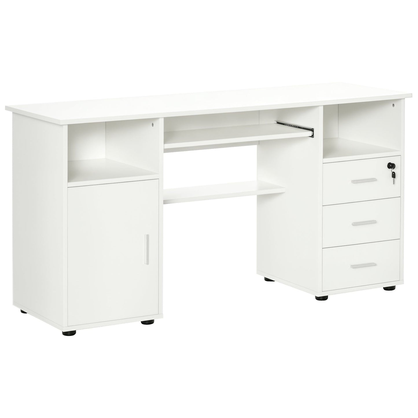 Computer Desk with Keyboard Tray and Drawers - White