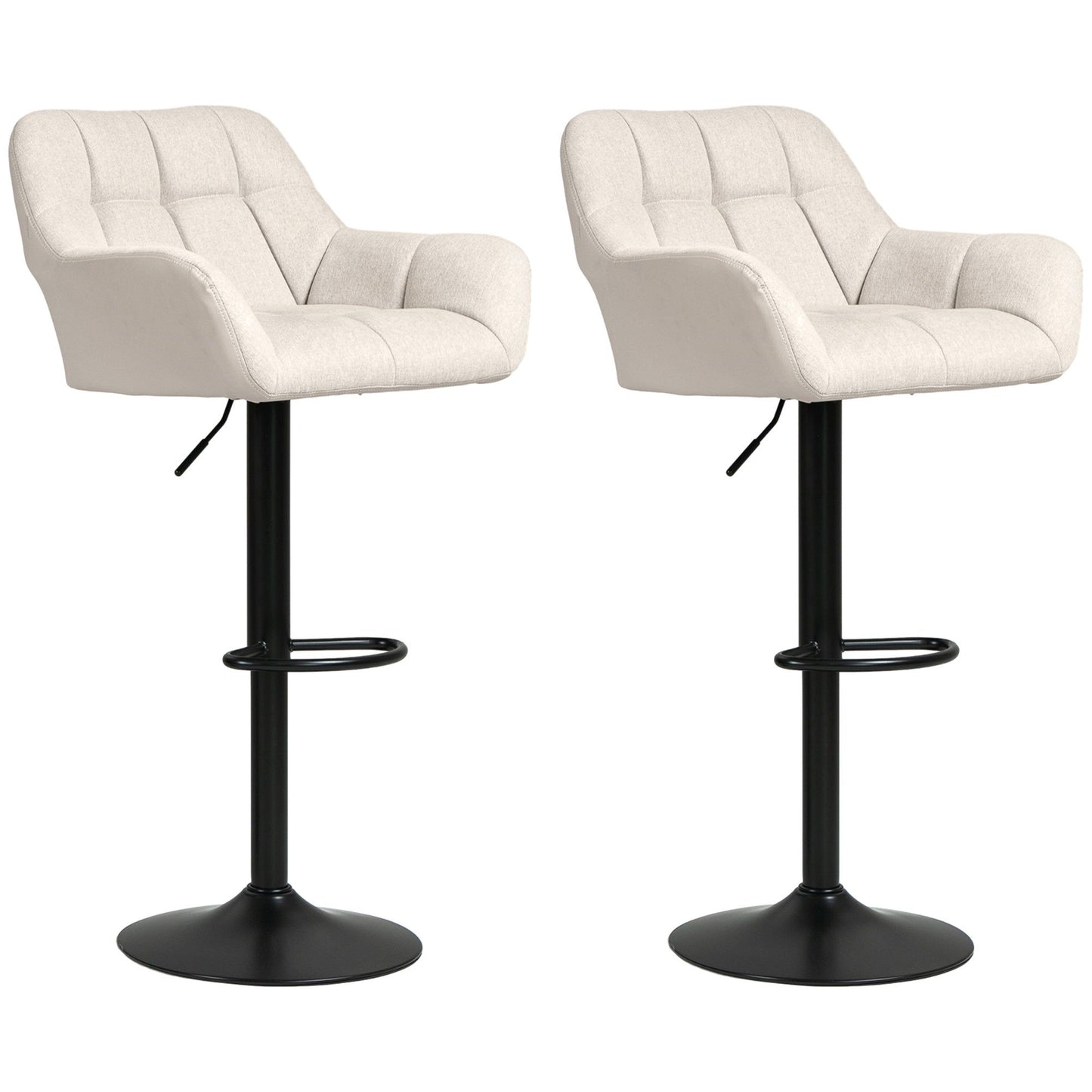 Swivel Bar Stools Set of 2, Adjustable PU Leather - Cream White