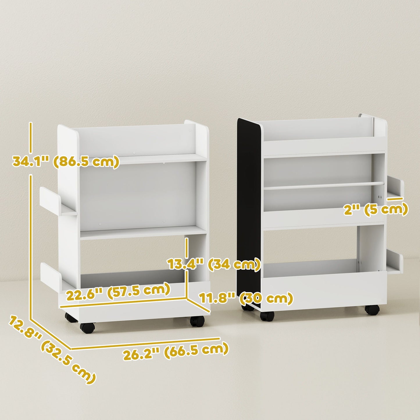 Kids Bookshelf, Kids Bookcase with Wheels & Blackboard, for Nursery, Kids Room, Playroom, for 3-8 Years