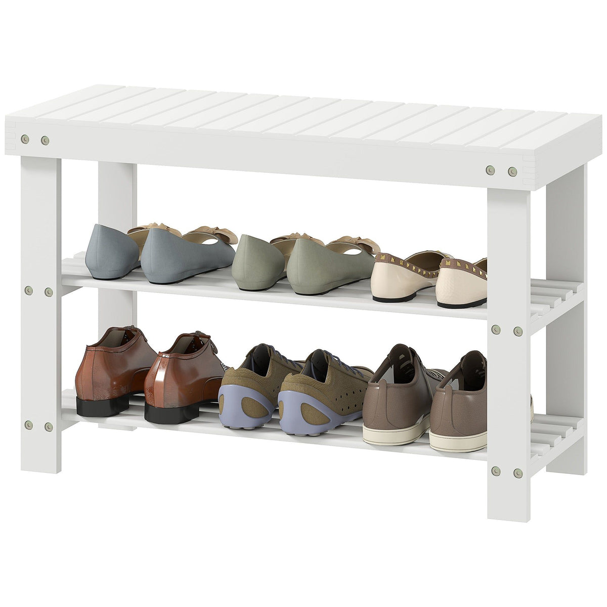 3-Tier Bamboo Shoe Storage Bench - White