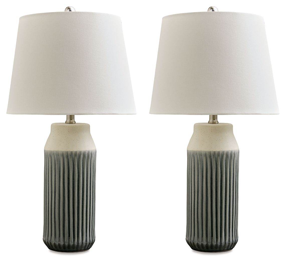 Afener - Blue / Beige - Ceramic Table Lamp (Set of 2)