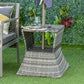 Rattan Wicker Side Table, 21.3" Square Outdoor End Table with Umbrella Hole 2-Tier Storage for Patio Garden Mixed Grey