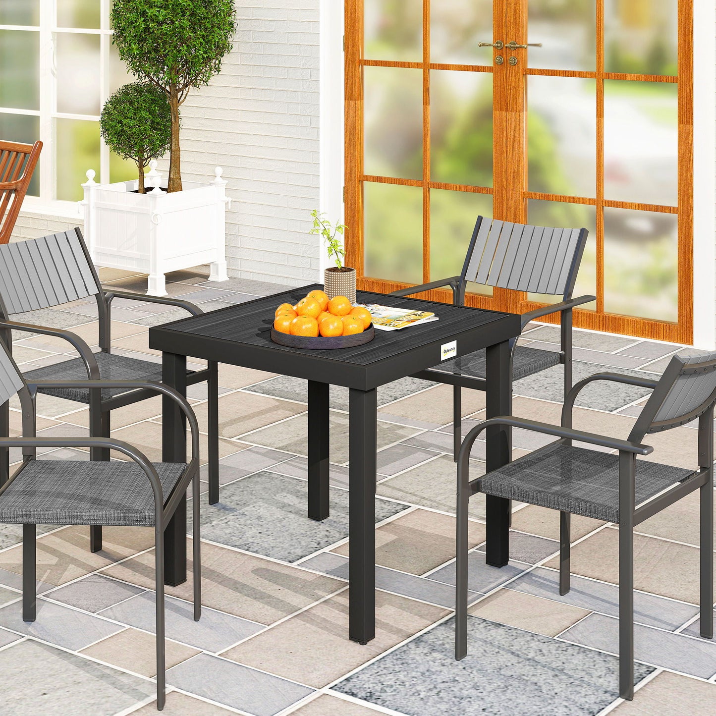 Patio Dining Table for 4, Square Aluminum Outdoor Table for Garden Lawn Backyard, Black