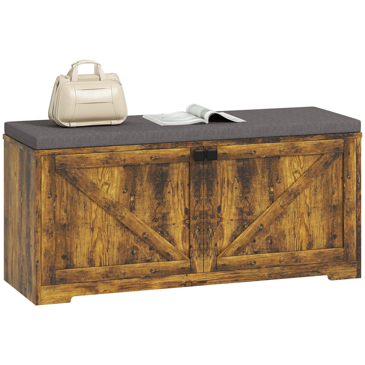 Shoe Storage Bench with Padded Seat - Rustic Brown