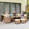 6 Pieces Patio Furniture Set, Outdoor Wicker Sofa Set, All Weather PE Rattan Conversation Furniture, with Strip Wood Grain Plastic Coffee Table & Cushions, Khaki
