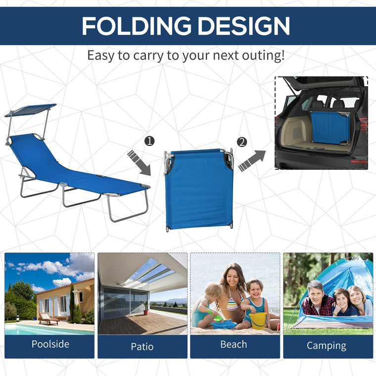 2-Piece Adjustable Folding Chaise Lounge with Sun Shade
