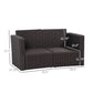 2 Pieces Patio Furniture Set Outdoor Loveseat Wicker Corner Sofa Set Outdoor Freely Combination PE Rattan Furniture, W/ Curved Armrests & Padded Cushion for Balcony, Garden, Lawn, Dark Blue