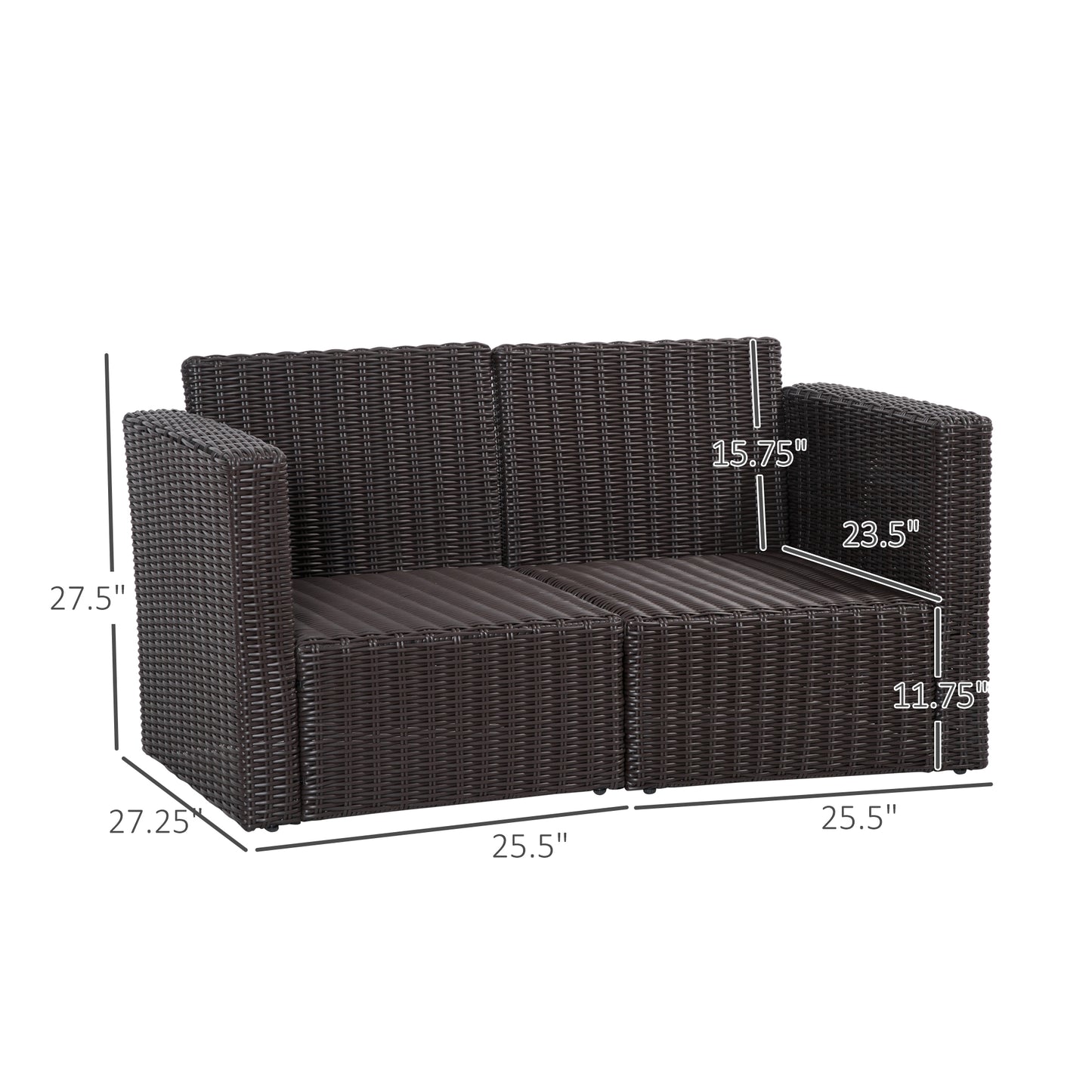 2 Pieces Patio Furniture Set Outdoor Loveseat Wicker Corner Sofa Set Outdoor Freely Combination PE Rattan Furniture, W/ Curved Armrests & Padded Cushion for Balcony, Garden, Lawn, Dark Blue