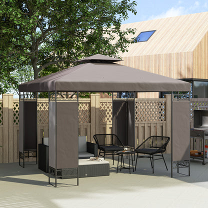 10' x 10' Khaki Double Roof Patio Gazebo with Screen Panels