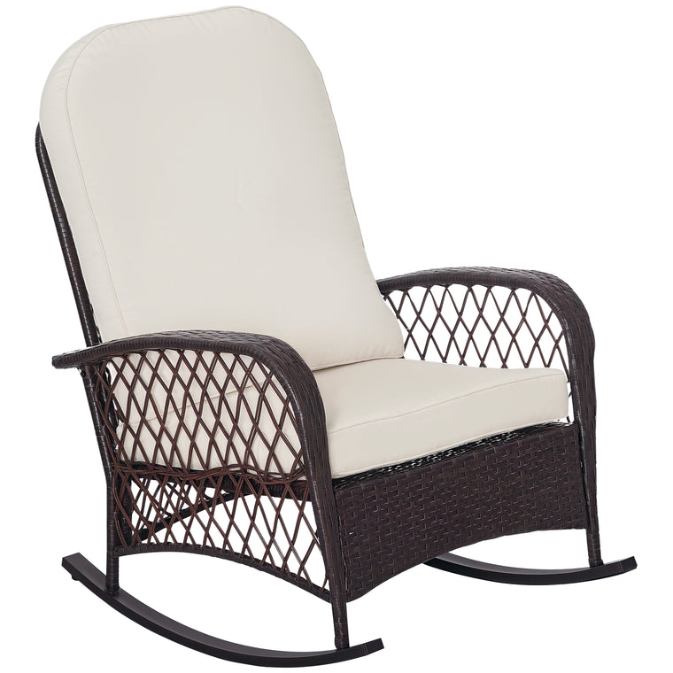 Cream White Wicker Rocking Chair with Thick Cushions