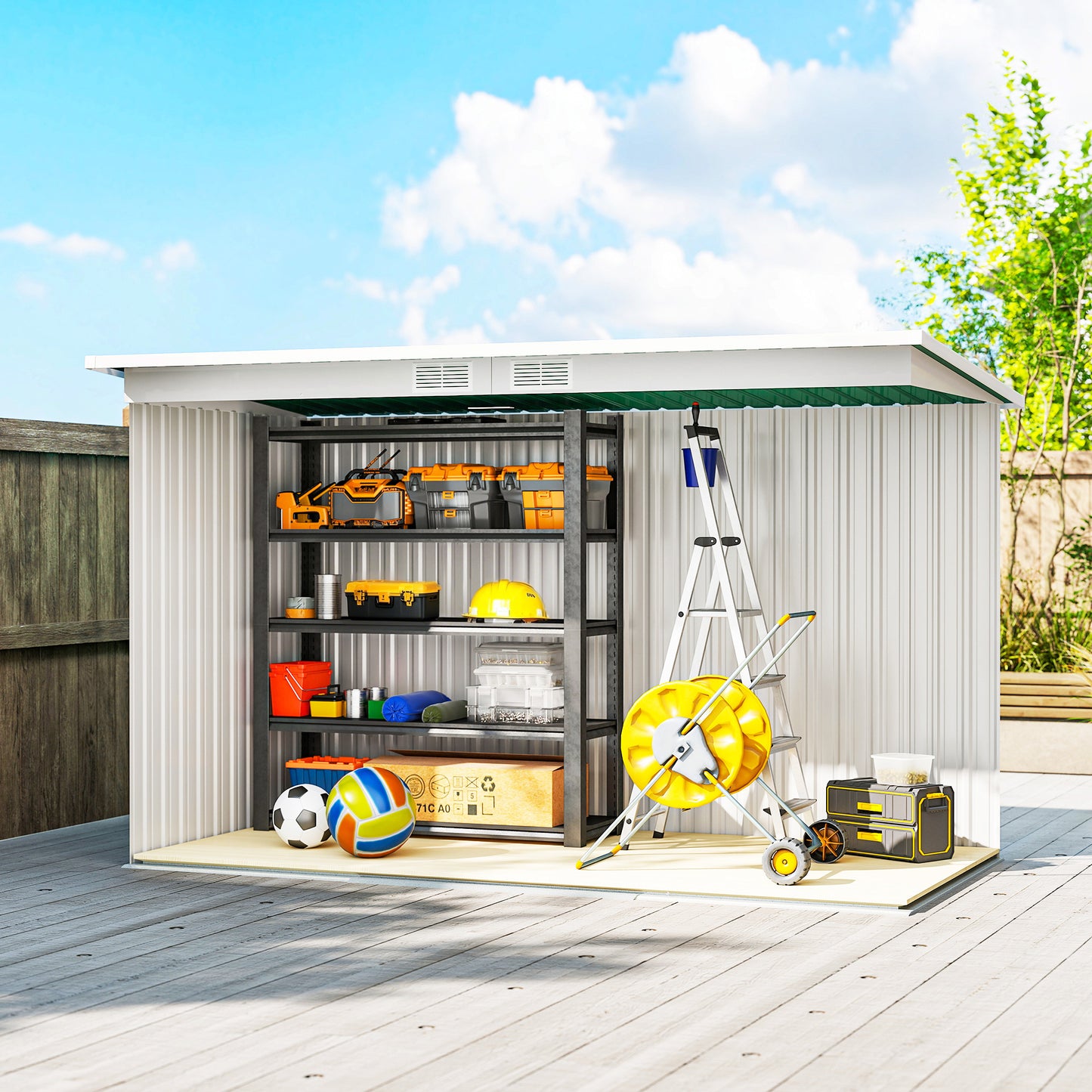 9' x 4' Garden Tool Shed Metal Storage Shed Outdoor Equipment Tool Box with Foundation Kit, Ventilation & Doors, Dark Green