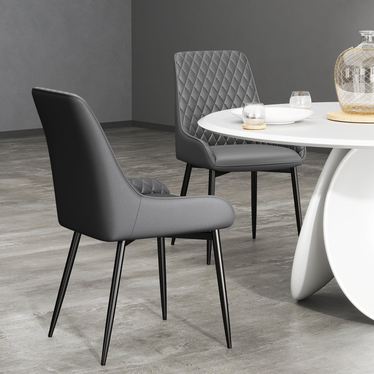 Upholstered Kitchen Chairs, Modern Dining Chairs Set of 2 with Diamond Tufting and Steel Legs for Dining Room, Grey