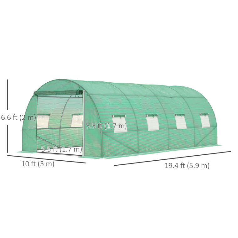 19' x 10' x 6.6' Green Tunnel Greenhouse with Mesh Windows