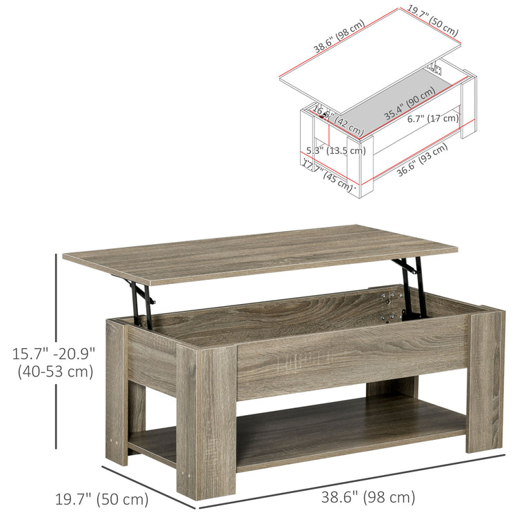 Lift Top Coffee Table with Hidden Storage - Grey