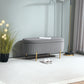 Upholstered Bedroom Bench, Channel Tufted Ottoman Bench with Thick Padding and Metal Legs, Grey