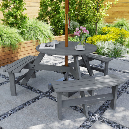 6-Person Round Picnic Table with 3 Built-In Benches