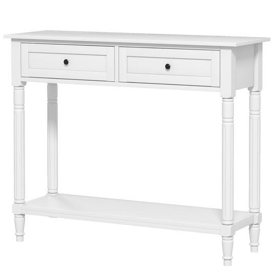 Console Table with 2 Drawers and Storage Shelf - White